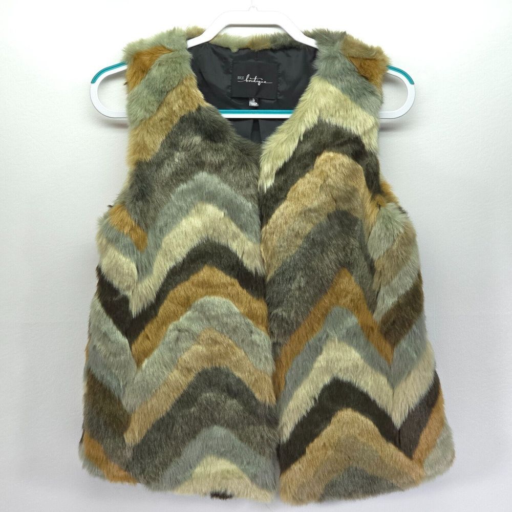 BKE Faux Fur Fly Away Vest Small Colorful‎ MobWife Preppy Night Out Evening Wear